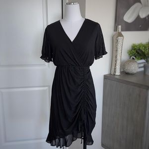 Maurices Women's Black Mesh V-Neck Rouched Dress (Size XS)